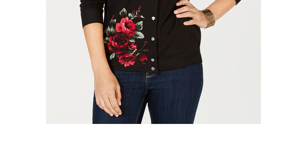 Karen Scott Cardigan Feminino Estampado Floral Preto Tamanho Pequeno P/M