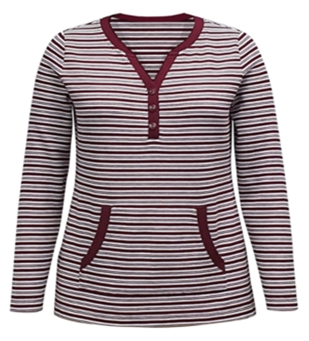 Karen Scott Top Henley Listrado Feminino Vinho Tamanho XS
