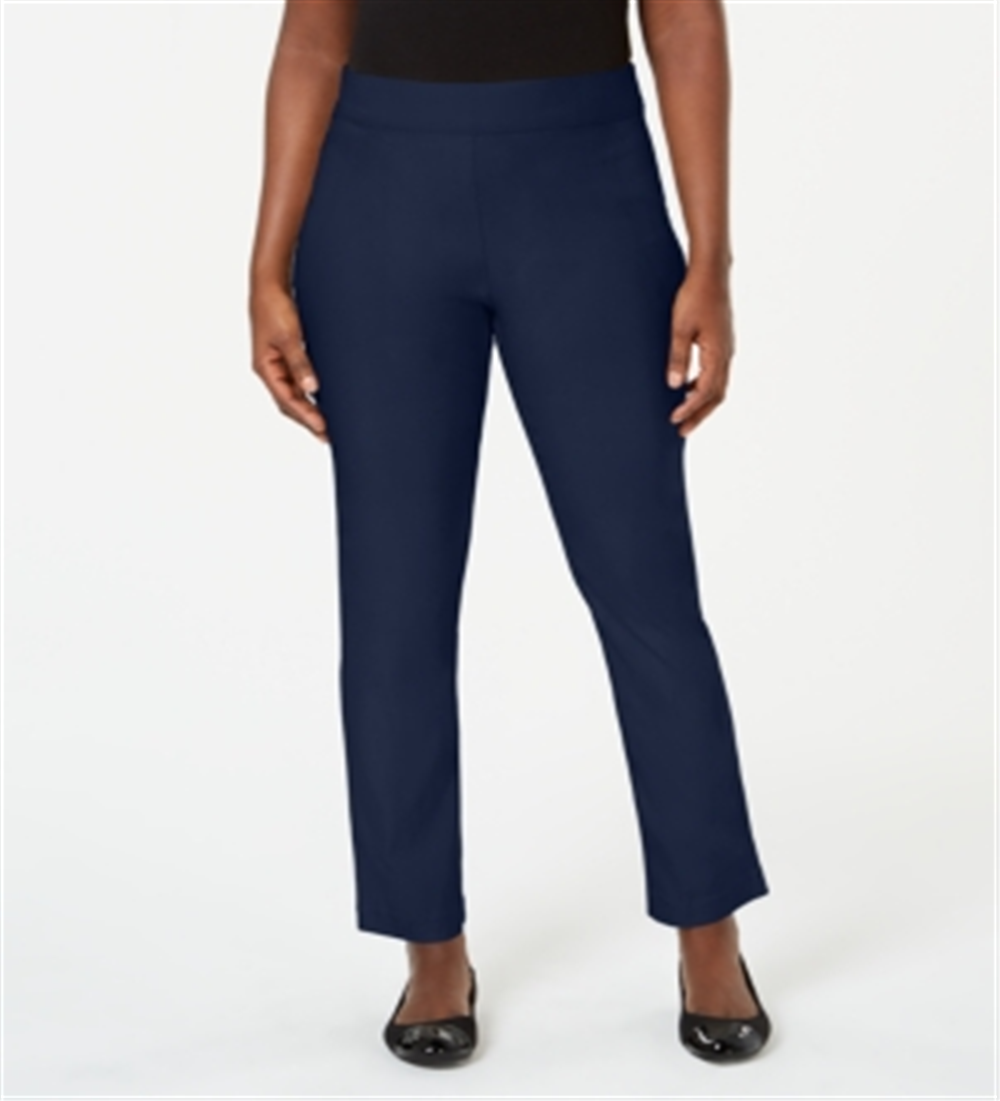 Calça feminina Karen Scott com frente lisa, tamanho XL, azul