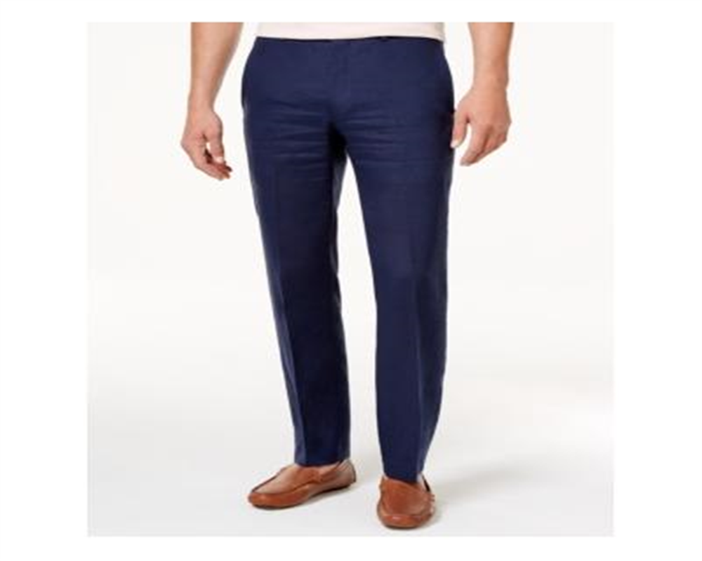 Calça de linho profissional masculina Ralph Lauren, frente lisa, azul, tamanho 42x30