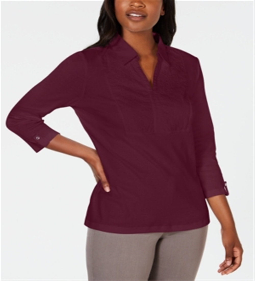 Karen Scott Top Feminino de Algodão com Ilhós e Jugo Vermelho Tamanho X-G