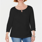Karen Scott Blusa feminina manga três quartos preta tamanho XX-G