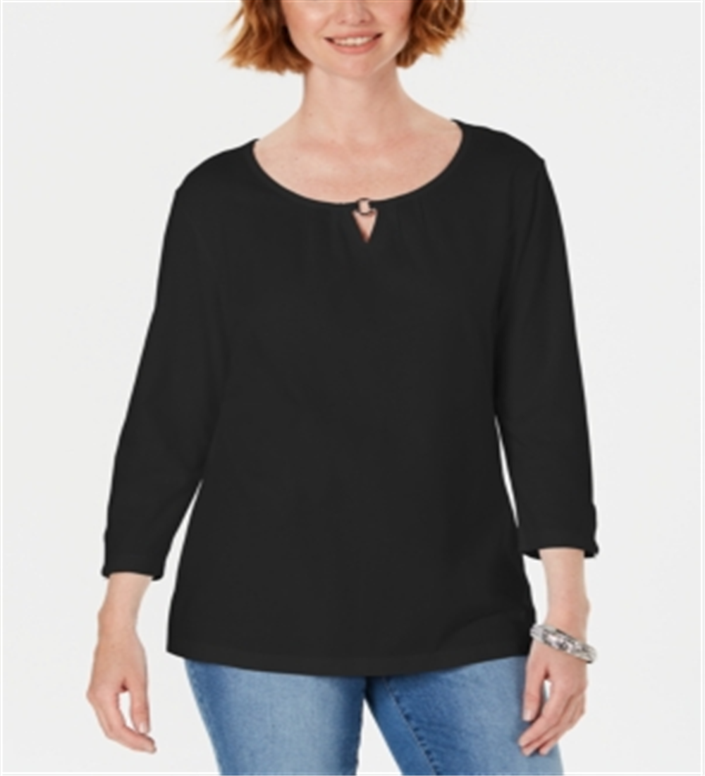 Karen Scott Blusa feminina manga três quartos preta tamanho XX-G