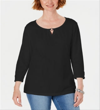Karen Scott Blusa feminina manga três quartos preta tamanho XX-G