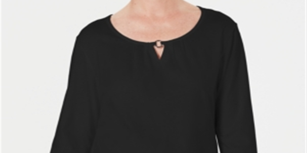 Karen Scott Blusa feminina manga três quartos preta tamanho XX-G