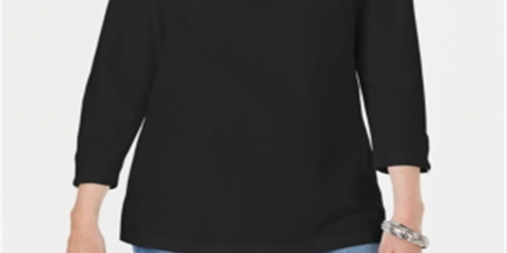 Karen Scott Blusa feminina manga três quartos preta tamanho XX-G