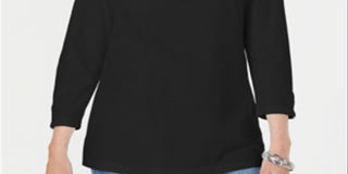Karen Scott Blusa feminina manga três quartos preta tamanho XX-G