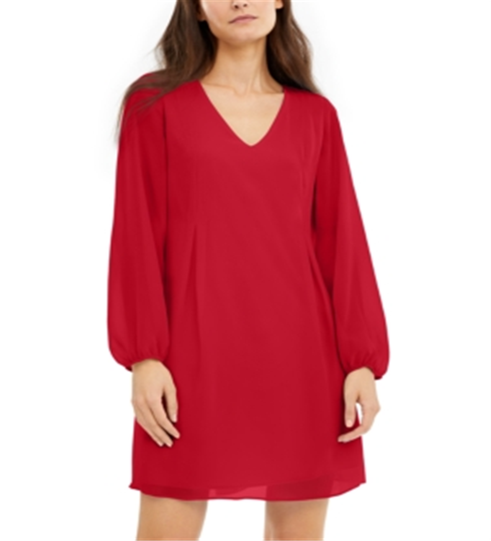 Vestido feminino com decote em V e manga curta, vermelho, tamanho médio, da INC International Concepts