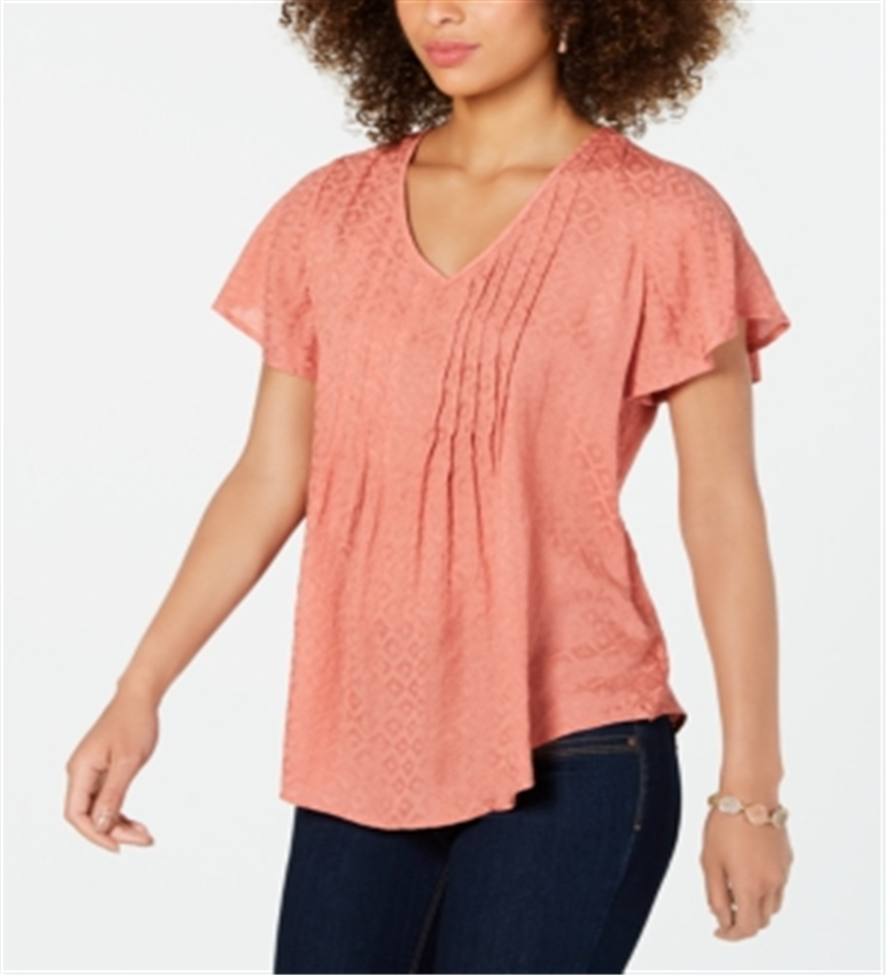 Blusa texturizada com mangas bufantes feminina Style &amp; Co, laranja, tamanho pequeno GG