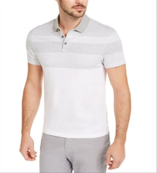 Camisa polo listrada de sarja masculina Alfani, branca, tamanho X-G