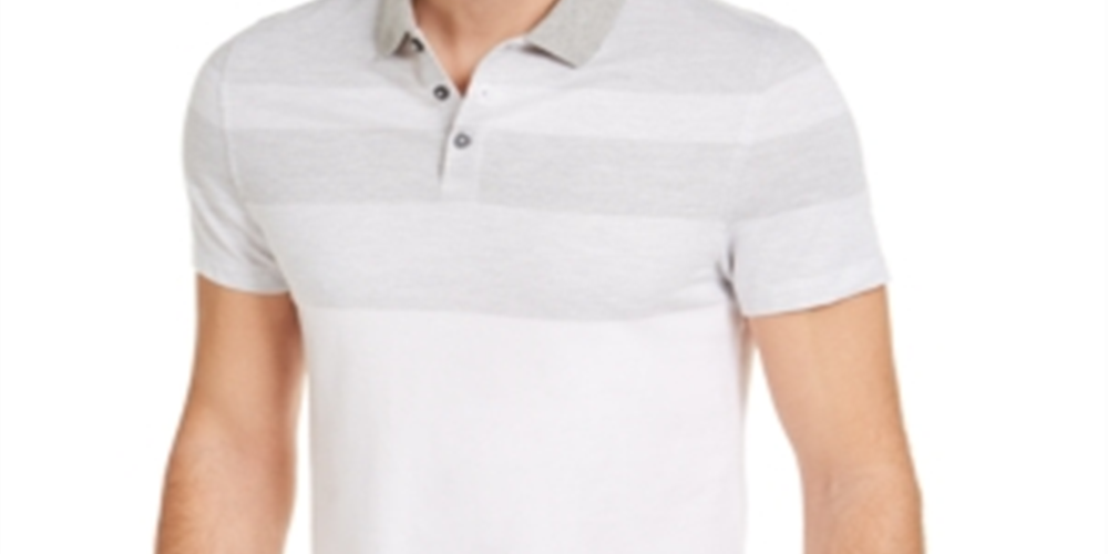 Camisa polo listrada de sarja masculina Alfani, branca, tamanho X-G