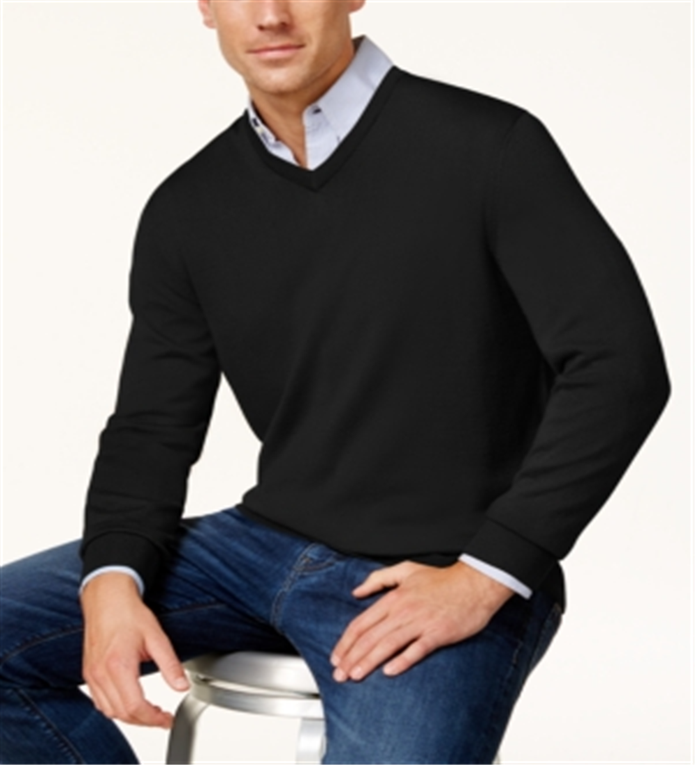 Suéter masculino Club Room de mistura de lã merino com decote em V, preto, tamanho 3XLRG