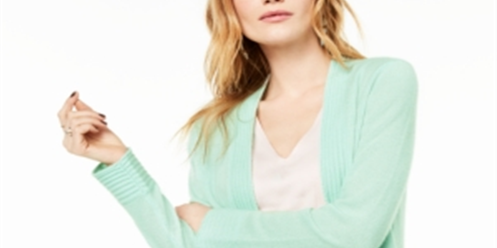 Cardigan de cashmere feminino Charter Club com frente aberta, verde, tamanho M
