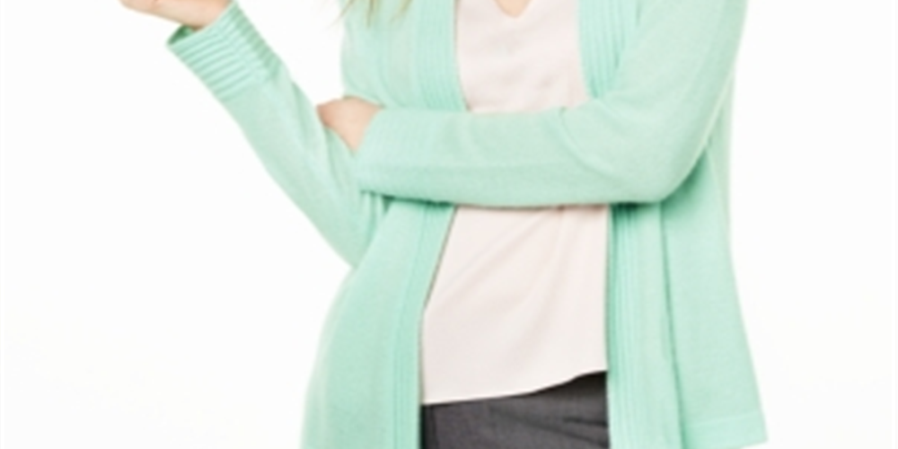 Cardigan de cashmere feminino Charter Club com frente aberta, verde, tamanho M