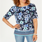 Karen Scott Blusa Feminina Gola Canoa com Estampa Floral e Borda Azul Tamanho XS