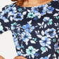 Karen Scott Blusa Feminina Gola Canoa com Estampa Floral e Borda Azul Tamanho XS