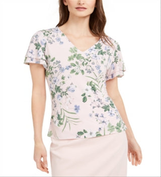 Blusa Calvin Klein Feminina Floral Gola V Rosa Tamanho P