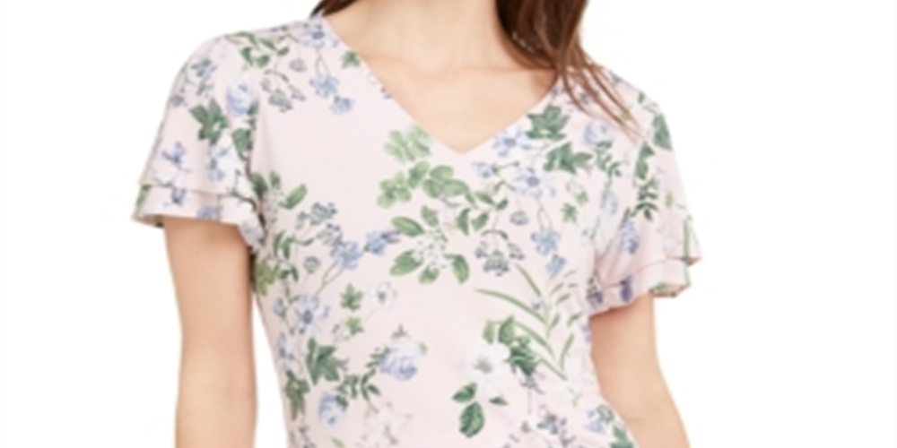 Blusa Calvin Klein Feminina Floral Gola V Rosa Tamanho P