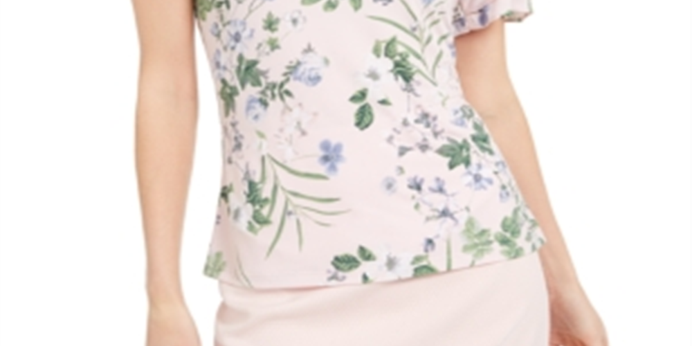 Blusa Calvin Klein Feminina Floral Gola V Rosa Tamanho P