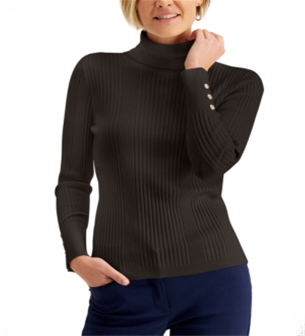 Suéter feminino canelado de gola alta JM Collection marrom tamanho GG