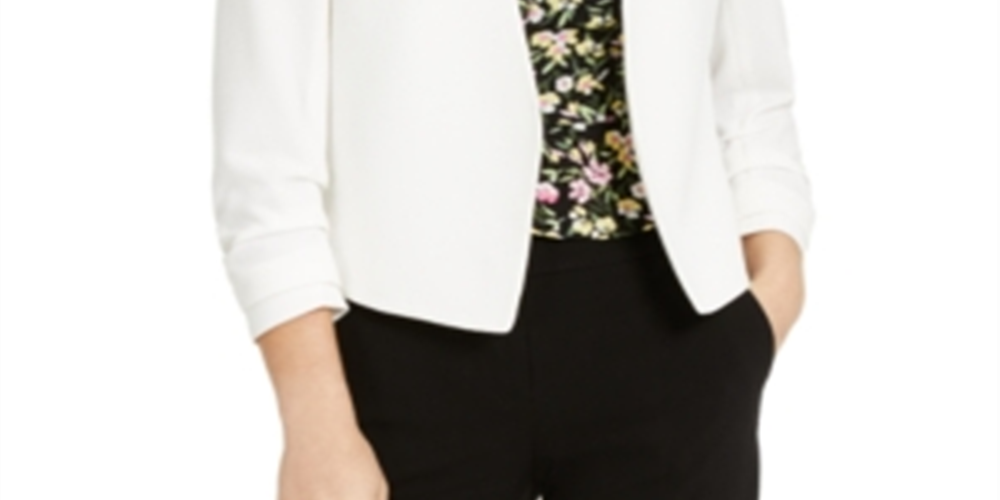 Jaqueta feminina Bar III com manga franzida, branca, tamanho médio