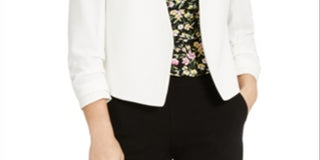 Jaqueta feminina Bar III com manga franzida, branca, tamanho médio