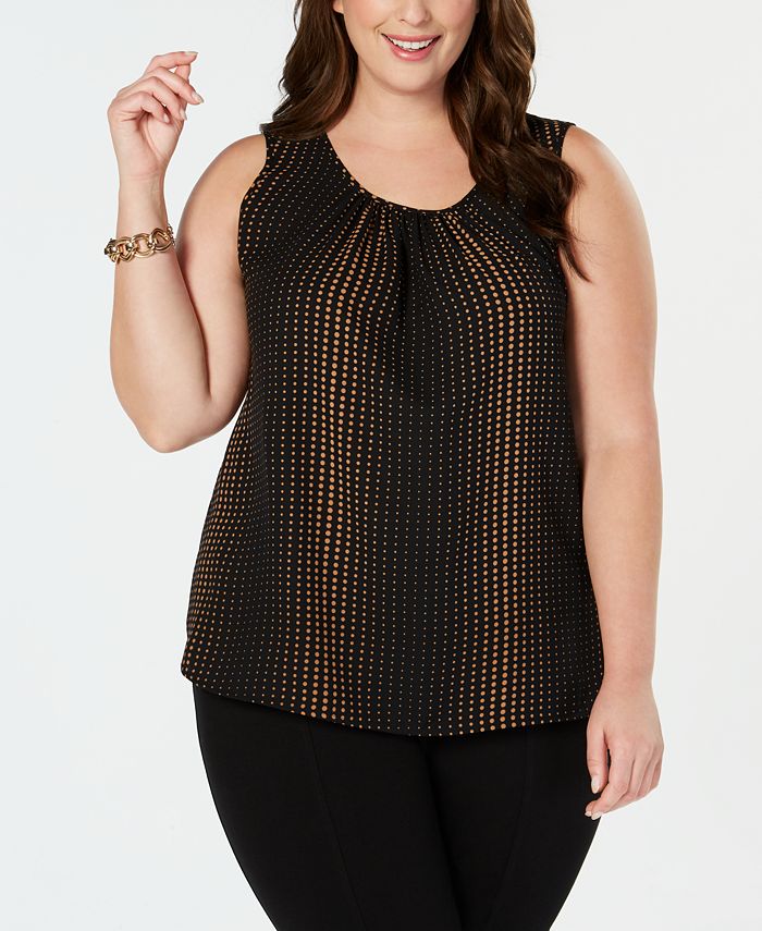 Anne Klein Blusa feminina estampada plus size gola redonda sem mangas preta tamanho 3XL