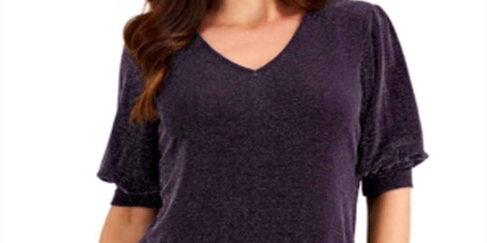 JM Collection Blusa feminina com manga bufante roxa tamanho XX-G