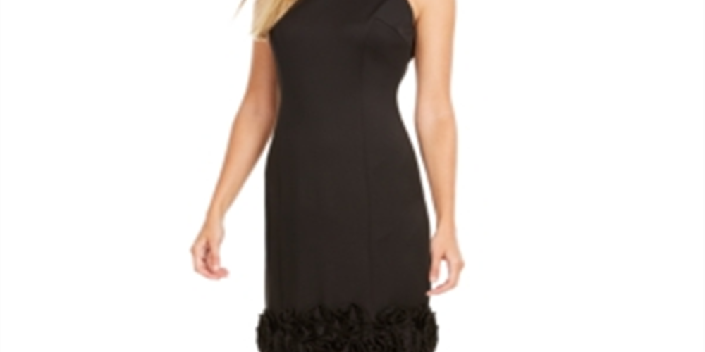 Vestido Donna Ricco Feminino com Babados e Cetim Elástico, Preto, Tamanho 12