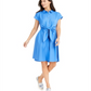 Vestido feminino Charter Club de algodão com amarração na cintura e ajuste evasê, azul, tamanho 18