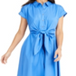 Vestido feminino Charter Club de algodão com amarração na cintura e ajuste evasê, azul, tamanho 18