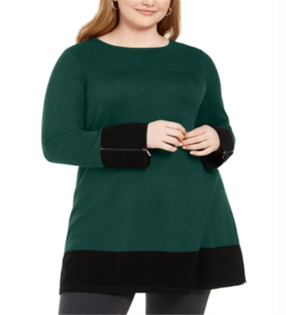Suéter longo feminino Alfani Plus Colorblock verde tamanho 1X