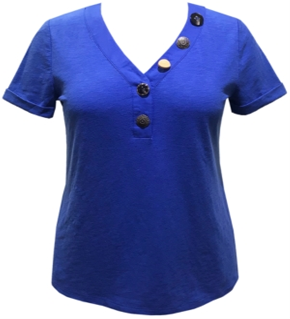 Blusa feminina JM Collection com botões mistos, azul, tamanho grande