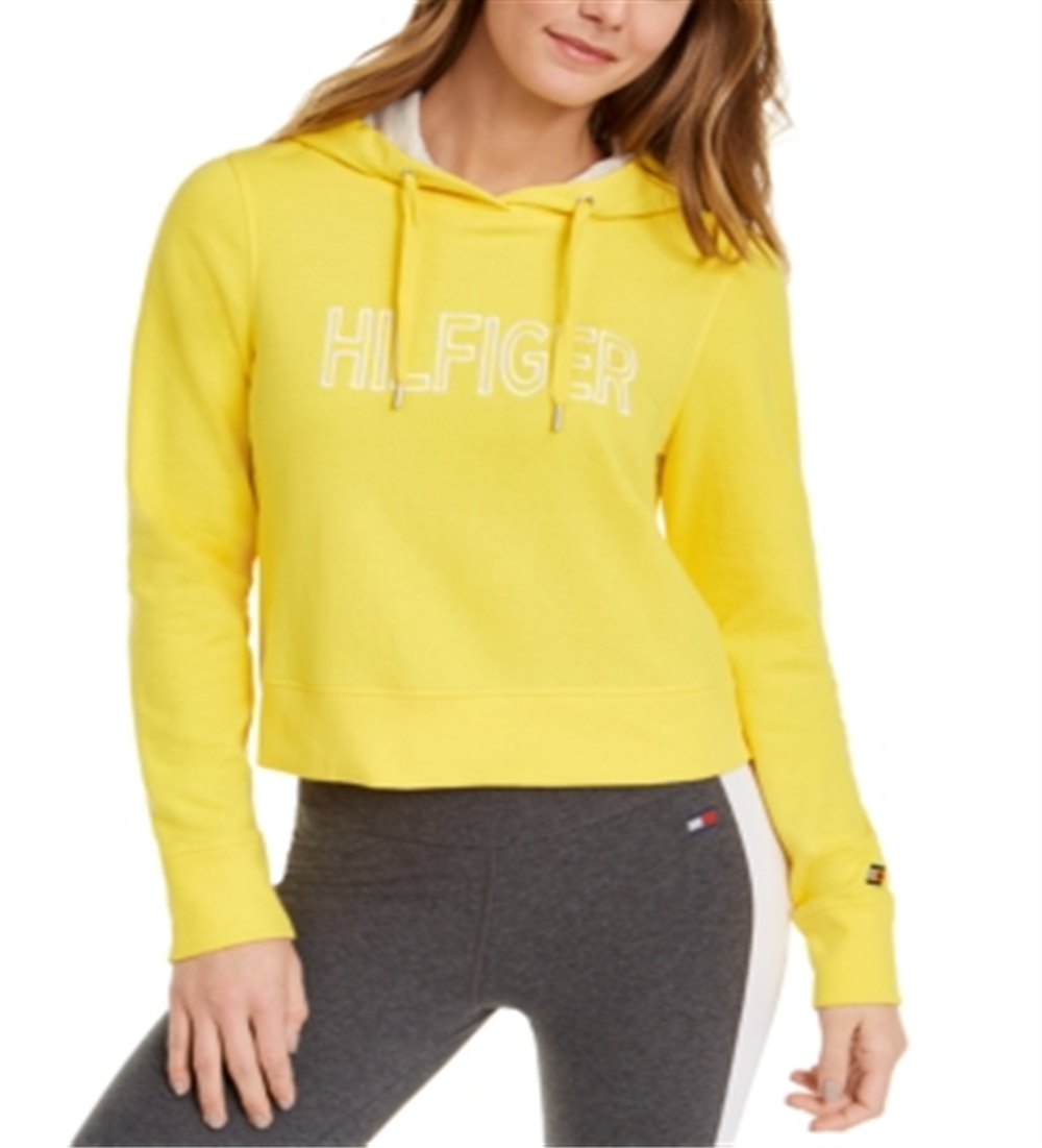 Tommy Hilfiger Sport Logo Cropped Hoodie Feminino Amarelo Tamanho XX-G