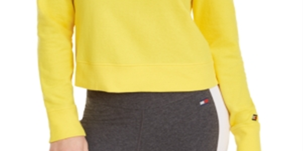 Tommy Hilfiger Sport Logo Cropped Hoodie Feminino Amarelo Tamanho XX-G