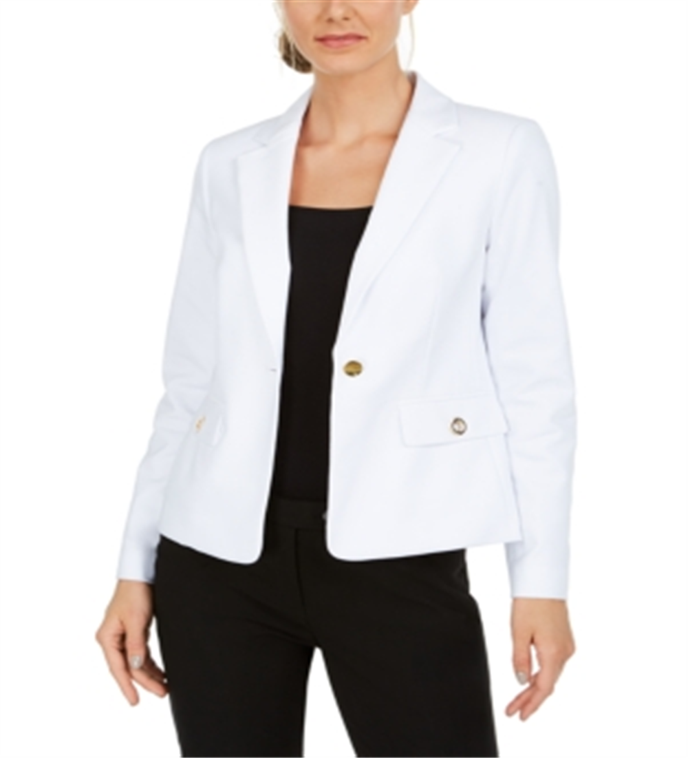 Calvin Klein Blazer Feminino com Botão Único e Ilhós, Branco, Tamanho 4
