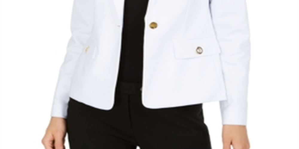 Calvin Klein Blazer Feminino com Botão Único e Ilhós, Branco, Tamanho 4