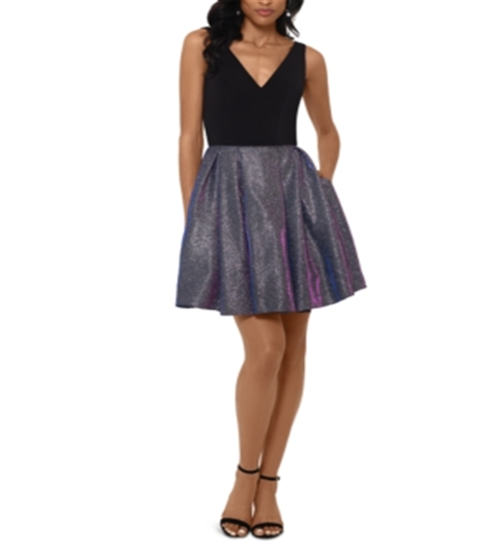 Vestido feminino Betsy &amp; Adam com decote em V e ajuste evasê, preto, tamanho 4, pequeno