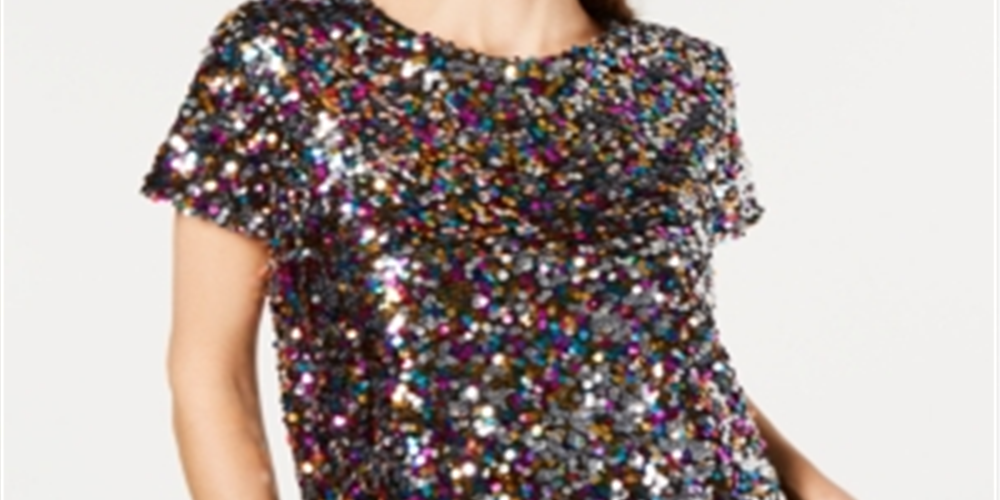 Camiseta feminina com lantejoulas da INC International Concepts, preta, tamanho grande
