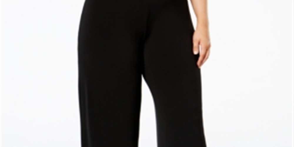 Calça feminina Alfani de malha com perna larga, preta, tamanho 1X