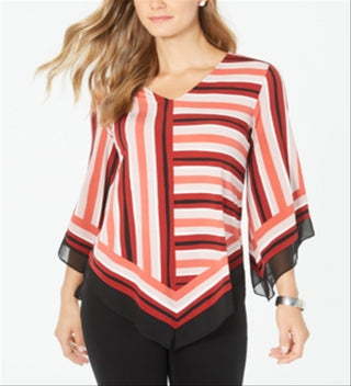 Alfani Poncho Listrado Feminino Even Hand Listrado Vermelho Tamanho Pequeno Médio