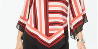 Alfani Poncho Listrado Feminino Even Hand Listrado Vermelho Tamanho Pequeno Médio