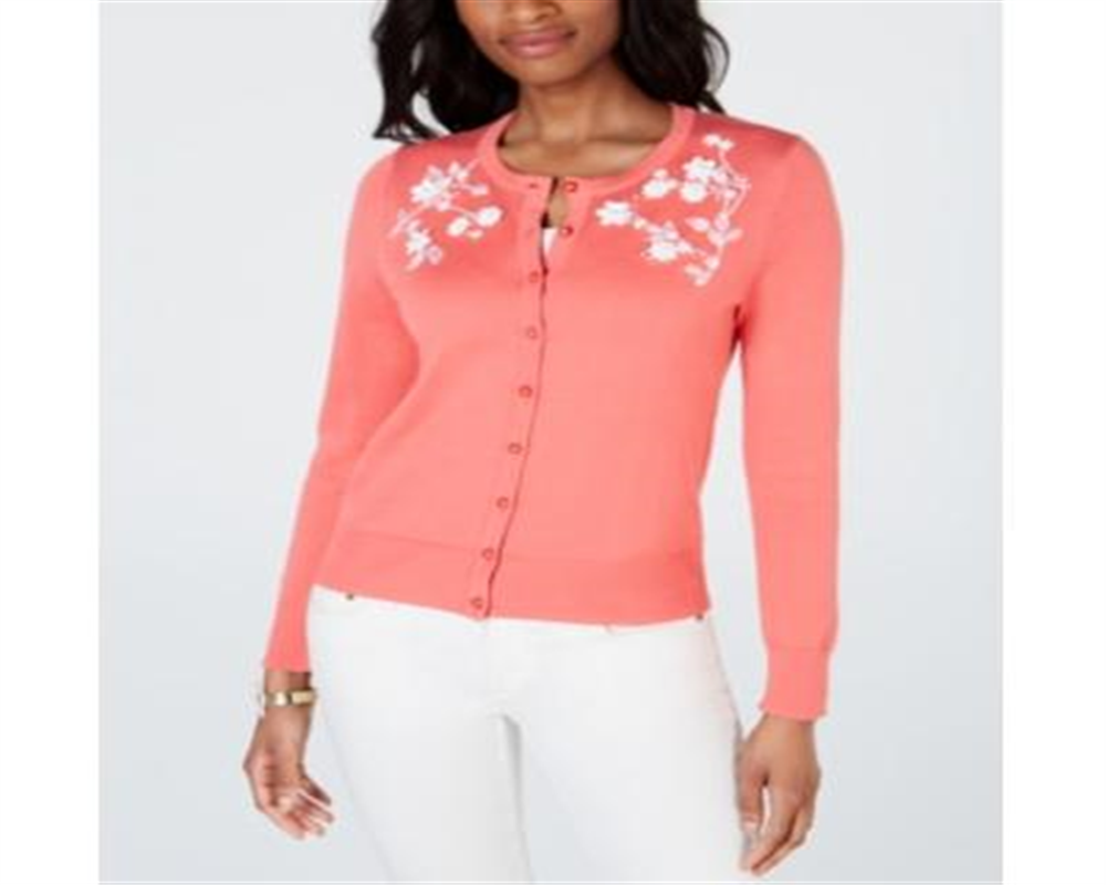 Cardigan feminino com apliques florais Charter Club rosa tamanho extragrande