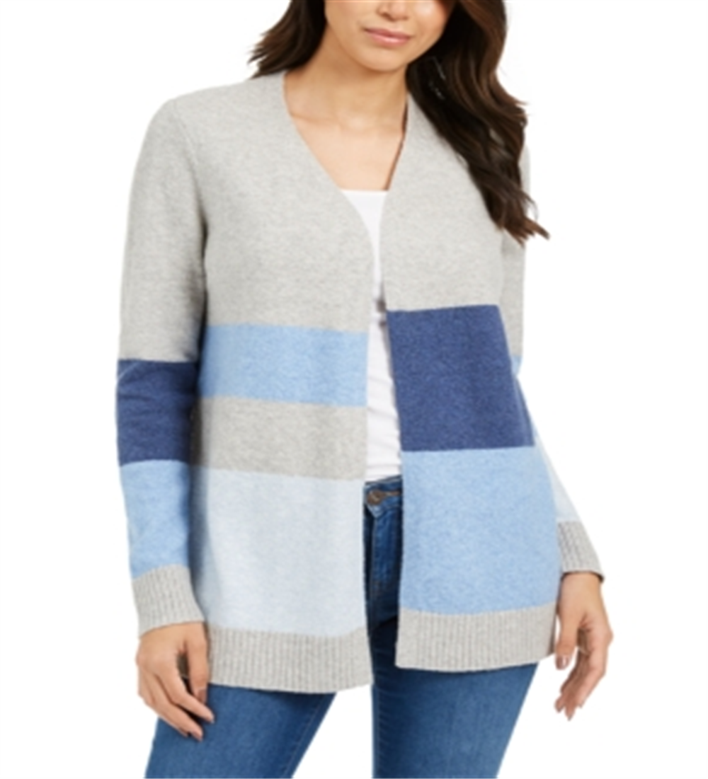 Cardigan listrado feminino Charter Club azul tamanho pequeno extragrande