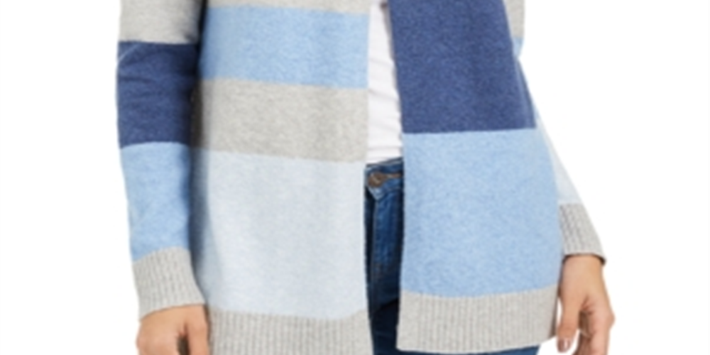 Cardigan listrado feminino Charter Club azul tamanho pequeno extragrande