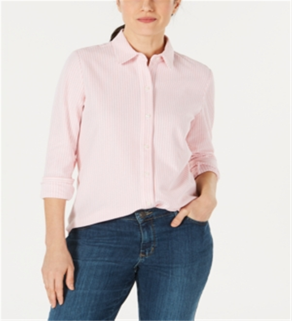 Camisa feminina de malha de algodão Charter Club, rosa, tamanho X-S