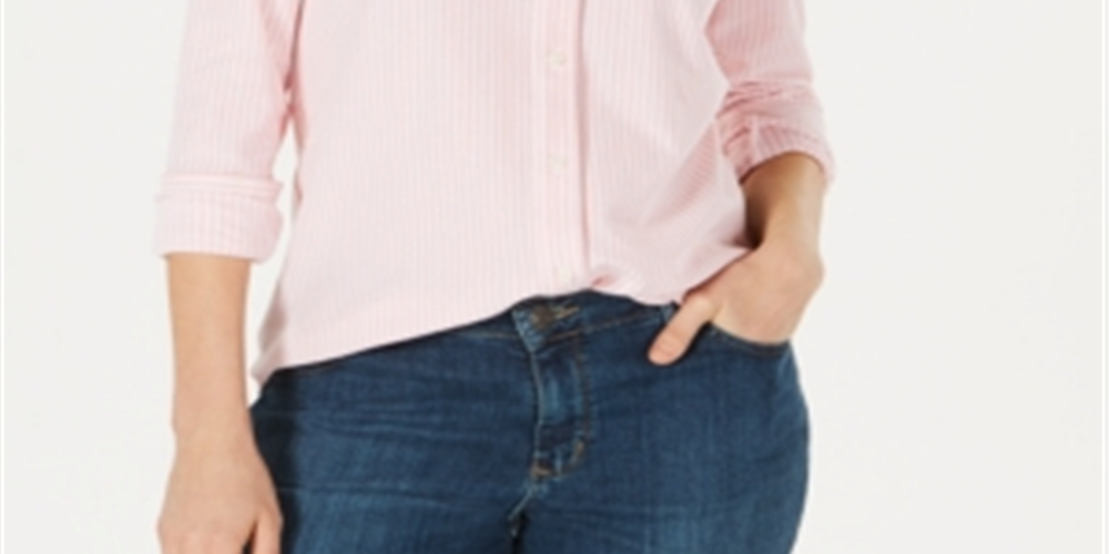 Camisa feminina de malha de algodão Charter Club, rosa, tamanho X-S