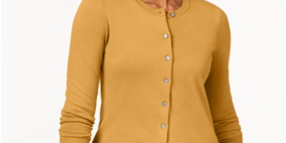 Karen Scott Cardigan Feminino Gola Redonda Amarelo Tamanho P