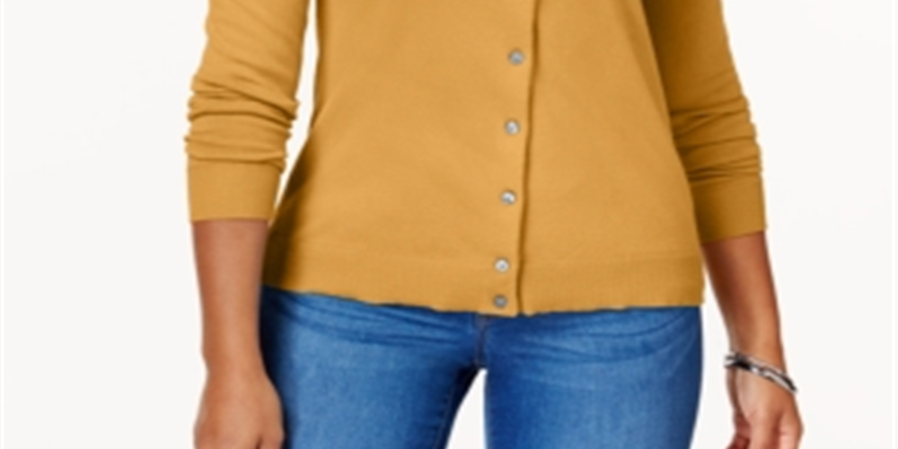 Karen Scott Cardigan Feminino Gola Redonda Amarelo Tamanho P