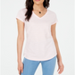 Blusa listrada com decote em V Maison Jules feminina, rosa, tamanho pequeno